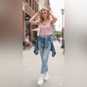 keds Taylor Swift Crop Top Women's Red Striped XL Neck Button Casual Bohemian